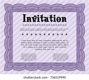 Violet Retro invitation template. Complex background. Detailed. Money Pattern design. 