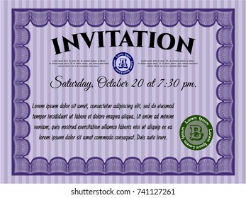 Violet Retro invitation template. With complex linear background. Customizable, Easy to edit and change colors. Artistry design. 