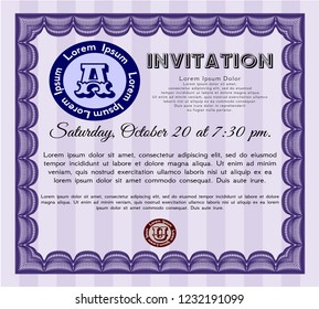 Violet Retro invitation template. Cordial design. Customizable, Easy to edit and change colors. With guilloche pattern. 