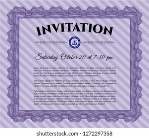 Violet Retro invitation template. Cordial design. With complex linear background. Vector illustration. 