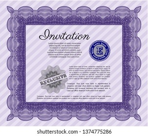 Violet Retro invitation template. Cordial design. With complex background. Vector illustration. 