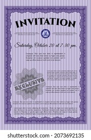 Violet Retro invitation template. Cordial design. With background. Customizable, Easy to edit and change colors. 