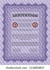 Violet Retro invitation template. Customizable, Easy to edit and change colors. With complex linear background. Money design. 