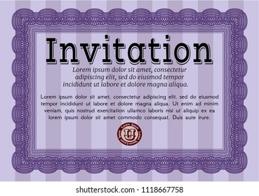 Violet Retro invitation template. Customizable, Easy to edit and change colors. With guilloche pattern. Superior design. 