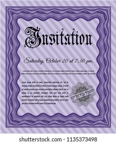 Violet Retro invitation template. Customizable, Easy to edit and change colors. With guilloche pattern. Cordial design. 