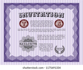 Violet Retro invitation template. Customizable, Easy to edit and change colors. With quality background. Cordial design. 