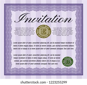 Violet Retro invitation template. Customizable, Easy to edit and change colors. With background. Modern design. 