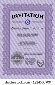 Violet Retro invitation template. Customizable, Easy to edit and change colors. With guilloche pattern. Excellent design. 