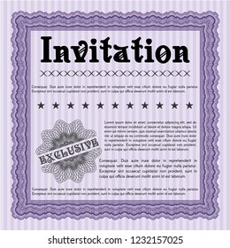 Violet Retro invitation template. Customizable, Easy to edit and change colors. With great quality guilloche pattern. Sophisticated design. 