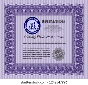 Violet Retro invitation template. Customizable, Easy to edit and change colors. Printer friendly. Perfect design. 