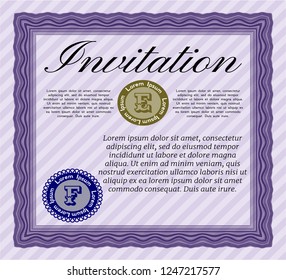 Violet Retro invitation template. Customizable, Easy to edit and change colors. Easy to print. Beauty design. 