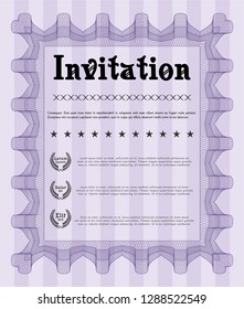 Violet Retro invitation template. Customizable, Easy to edit and change colors. With great quality guilloche pattern. Money Pattern design. 