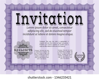 Violet Retro invitation template. Customizable, Easy to edit and change colors. With background. Good design. 