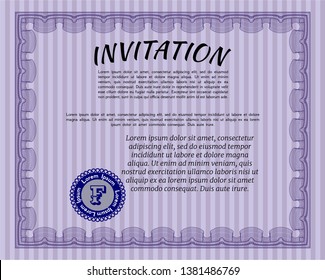 Violet Retro invitation template. Customizable, Easy to edit and change colors. With quality background. Good design. 