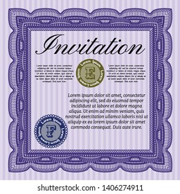 Violet Retro invitation template. Customizable, Easy to edit and change colors. With complex linear background. Retro design. 