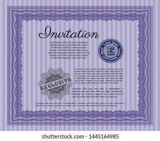 Violet Retro invitation template. Customizable, Easy to edit and change colors. With guilloche pattern. Superior design. 