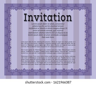 Violet Retro invitation template. Retro design. Detailed. With background. 