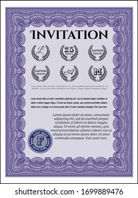 Violet Retro invitation template. Retro design. Customizable, Easy to edit and change colors. Complex background. 