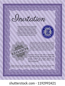 Violet Retro invitation template. Detailed. With guilloche pattern and background. Nice design. 