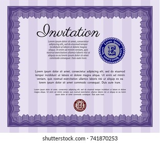 Violet Retro invitation template. Detailed. Easy to print. Money Pattern design. 
