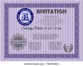 Violet Retro invitation template. Detailed. With quality background. Excellent design. 