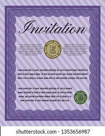 Violet Retro invitation template. Easy to print. Vector illustration. Nice design. 