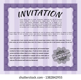 Violet Retro invitation template. Easy to print. Lovely design. Detailed. 
