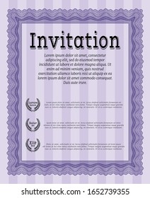 Violet Retro Einladungsvorlage. Einfach zu drucken. Vektorillustration. Kunstdesign. 