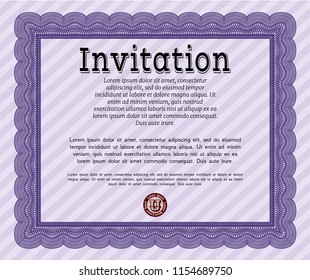Violet Retro invitation template. Elegant design. With complex background. Detailed. 
