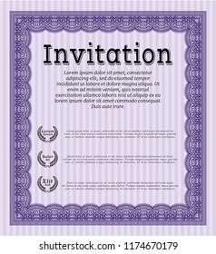 Violet Retro invitation template. Elegant design. With background. Detailed. 