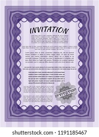 Violet Retro invitation template. Elegant design. With background. Customizable, Easy to edit and change colors. 