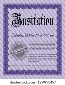 Violet Retro invitation template. Elegant design. Detailed. With guilloche pattern. 