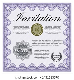 Violet Retro invitation template. Elegant design. Easy to print. Vector illustration. 