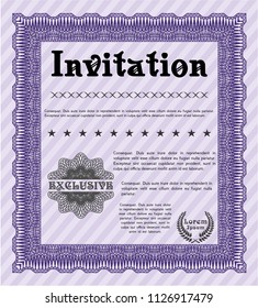 Violet Retro invitation template. Excellent design. Vector illustration. With guilloche pattern and background. 