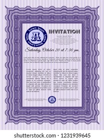Violet Retro invitation template. Excellent design. With background. Detailed. 