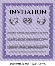 Violet Retro invitation template. Excellent design. With guilloche pattern and background. Customizable, Easy to edit and change colors. 