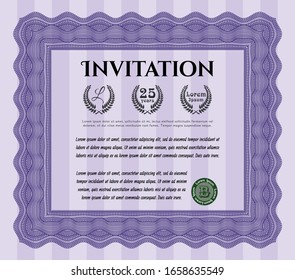 Violet Retro invitation template. Excellent design. Detailed. Printer friendly. 