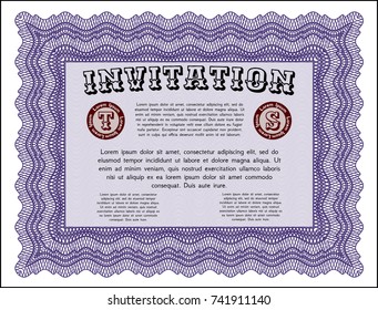 Violet Retro invitation template. Excellent design. Detailed. Easy to print. 
