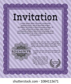  Violet Retro invitation template. Good design. Complex background. Detailed. 