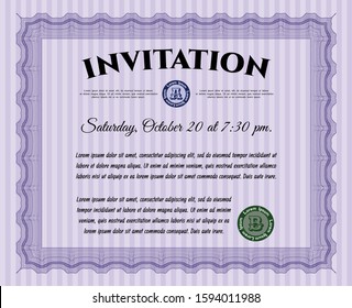 Violet Retro invitation template. Good design. Vector illustration. With complex linear background. 