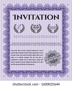 Violet Retro invitation template. Good design. With guilloche pattern. Detailed. 