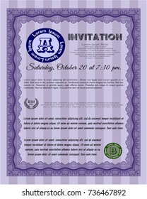 Violet Retro invitation template. Good design. Printer friendly. Customizable, Easy to edit and change colors. 
