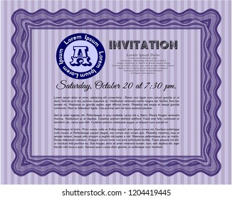 Violet Retro invitation template. With great quality guilloche pattern. Cordial design. Detailed. 