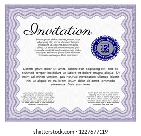 Violet Retro invitation template. With great quality guilloche pattern. Customizable, Easy to edit and change colors. Sophisticated design. 