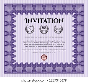 Violet Retro invitation template. With great quality guilloche pattern. Superior design. Customizable, Easy to edit and change colors. 
