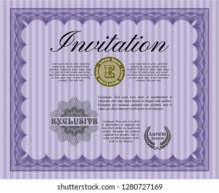 Violet Retro invitation template. With great quality guilloche pattern. Detailed. Beauty design. 