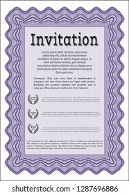 Violet Retro invitation template. With great quality guilloche pattern. Excellent design. Detailed. 