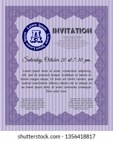 Violet Retro invitation template. With great quality guilloche pattern. Money Pattern design. Customizable, Easy to edit and change colors. 