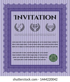 Violet Retro invitation template. With great quality guilloche pattern. Nice design. Detailed. 