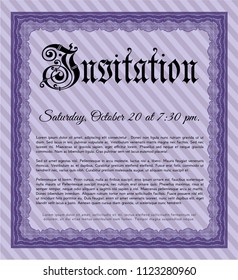 Violet Retro invitation template. With guilloche pattern. Detailed. Beauty design. 